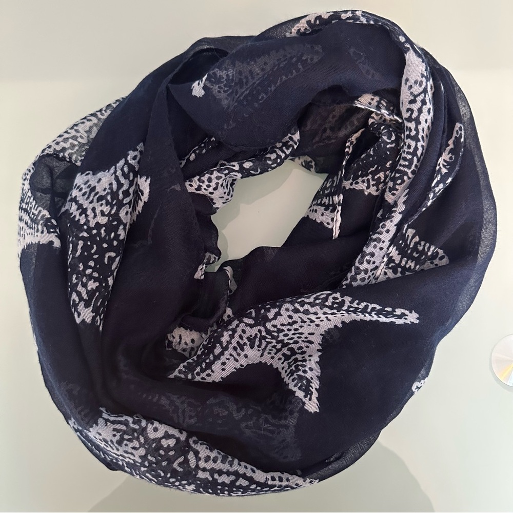 Sax Navy Infinity Scarf with White Starfish - Picture 3 of 5